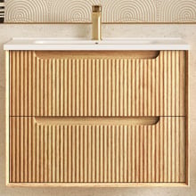 Byron Fluted 750mm Woodland Oak Wall Hung Single Vanity with Ceramic Countertop
